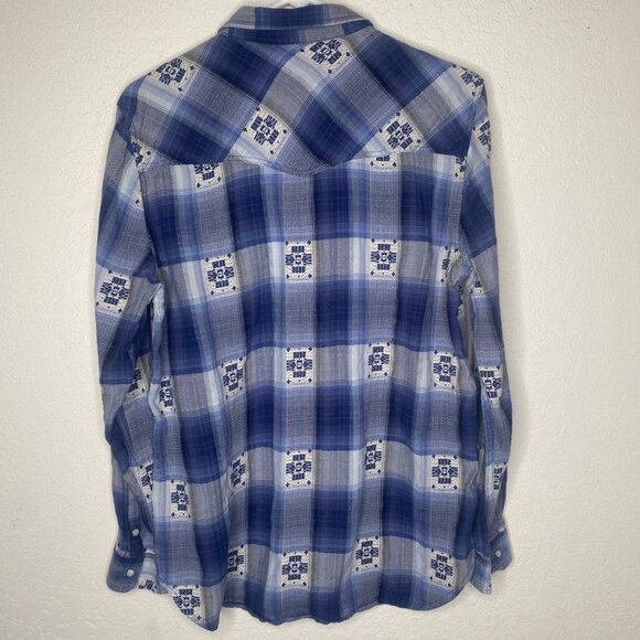 American Eagle Outfitters Snap Button Shirt Womens L Boyfriend Fit Plaid Blue We - Picture 3 of 10